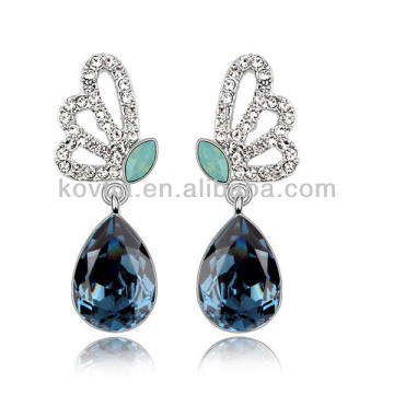 Mariposa alas diamantes joyería azul zafiro gota pendientes de piedra blanco oro boda pendiente